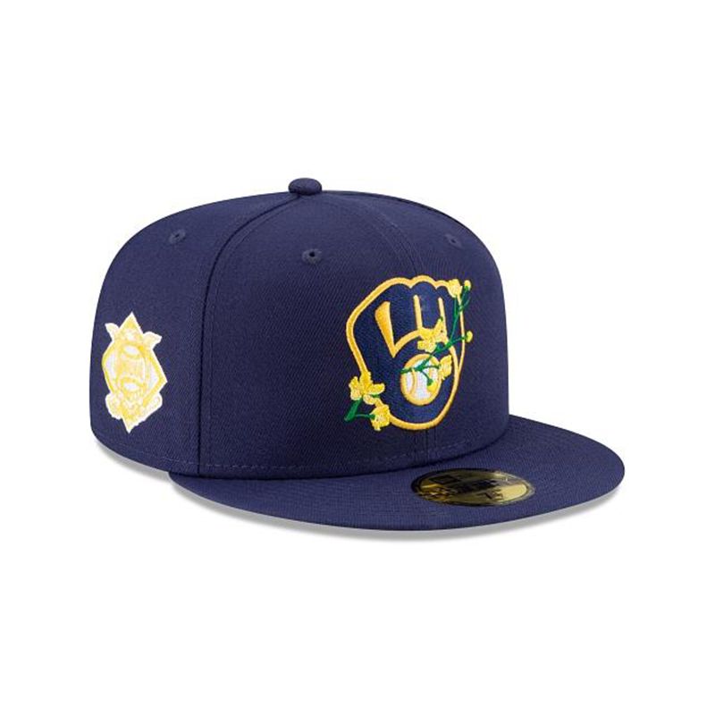 MLB Milwaukee Brewers Side Patch Bloom 59Fifty Fitted (QCK4435) - Blue New Era Caps